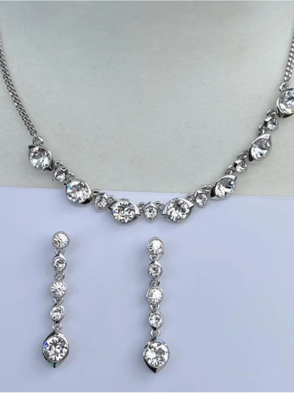 Givenchy Silver-Tone Crystal Necklace with Drop Earrings